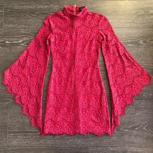 Lulus Bewitching Babe Red Wine Bell Sleeve Dress